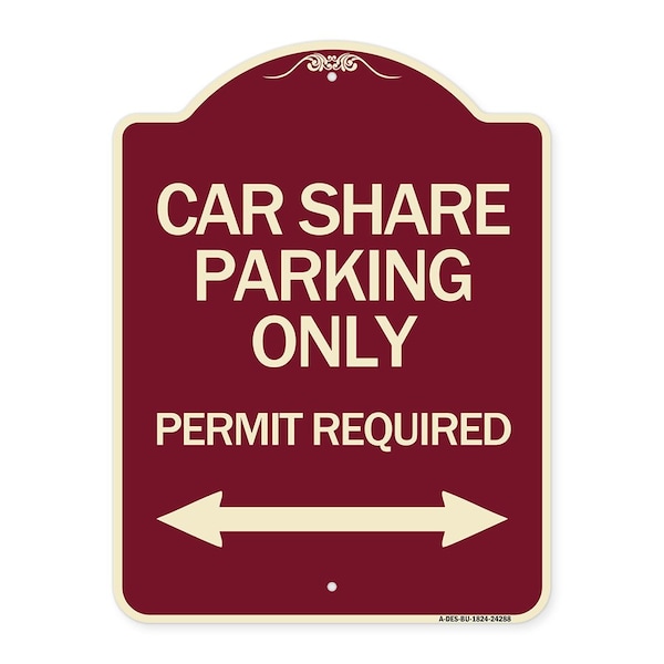 Car Share Parking Permit Required with Bidirectional Arrow Aluminum Sign, 24" x 18", BU-1824-24288